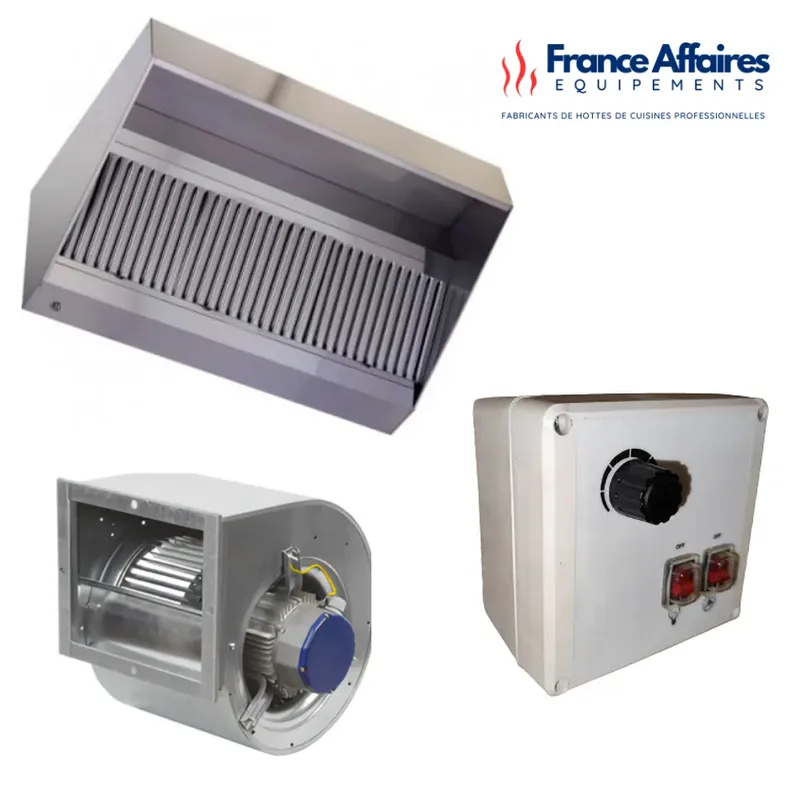 Pack hotte inox professionnelle, moteur escargot et variateur électronique 6 A